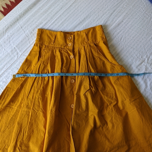 EGO FASHIONS Vtg Mustard A-line Midi Skirt - Picture 10 of 10